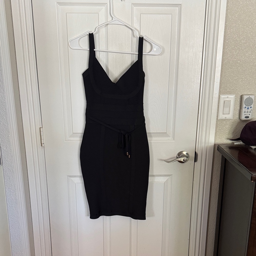 Boohoo Black Mini Bodycon Dress with Tie Waist